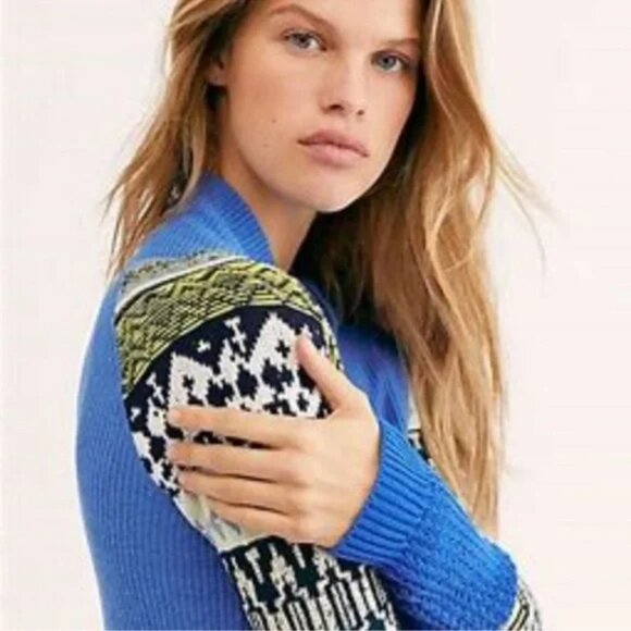 Free People Prism Fair Isle Sweater Blue S - Picture 3 of 16